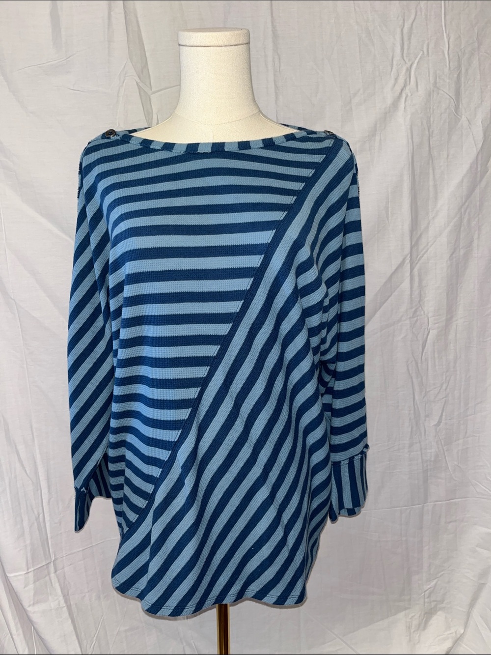 Westbound Two-Tone Blue Striped Long Sleeve Boatneck Top